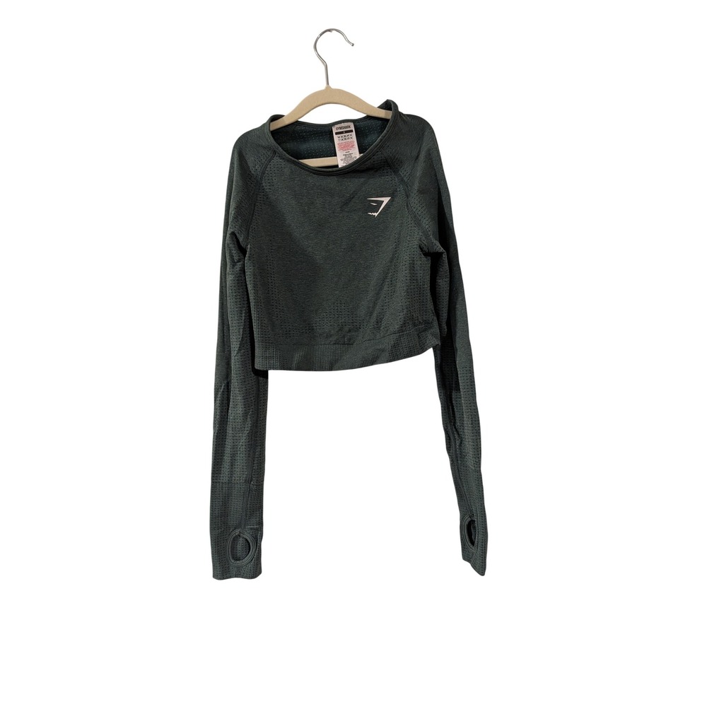 Gymshark Vital Seamless 2.0 Crop Top Womens S Green Long Sleeve Thumbholes